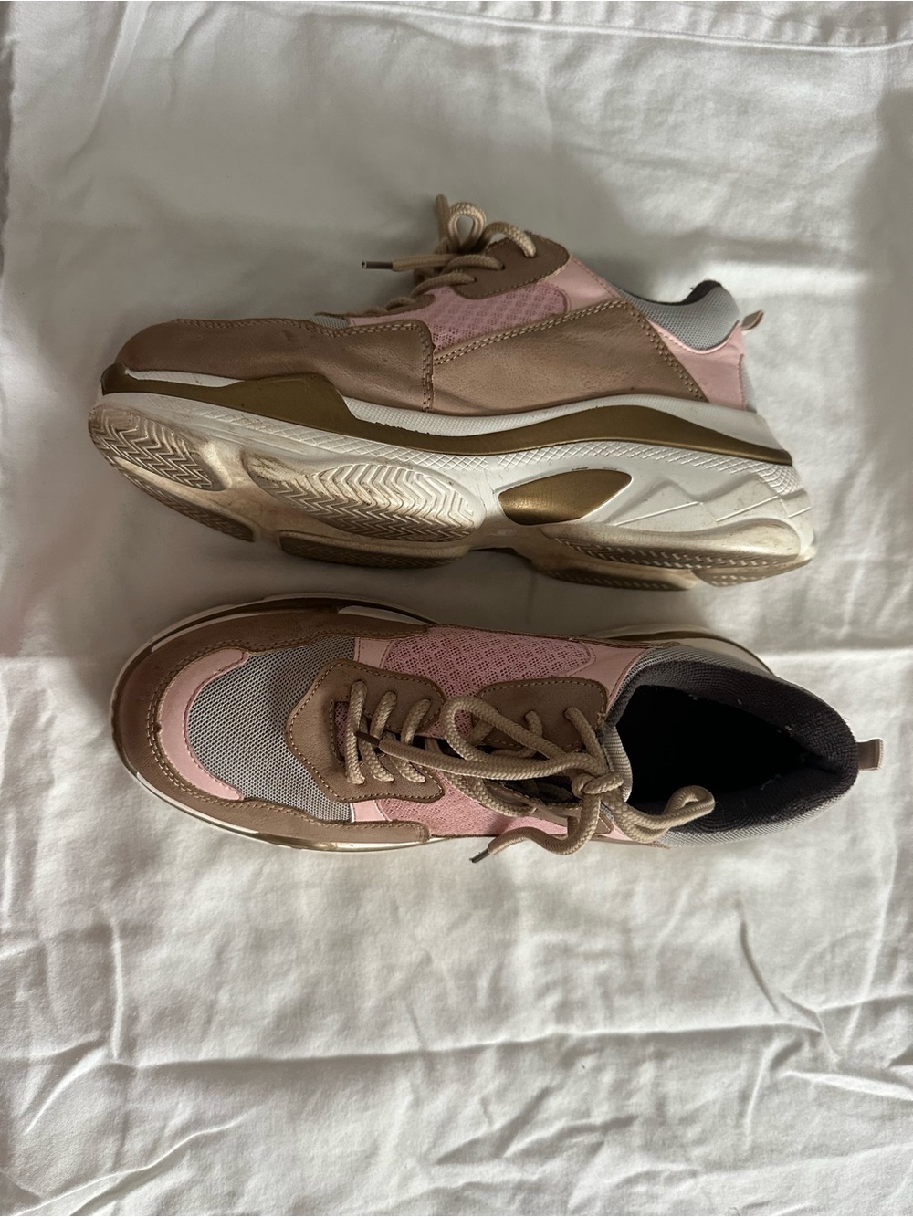 Wanted Pink and Brown Chunky Lace-Up Women's Sneakers